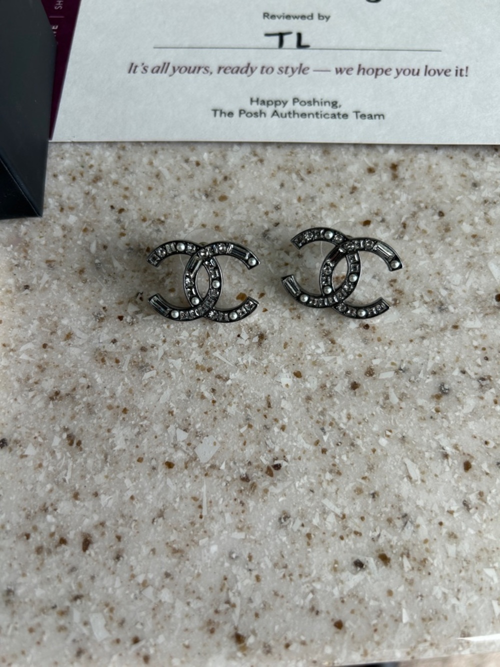CHANEL Silver CC Crystal Logo Earrings - Picture 3 of 15